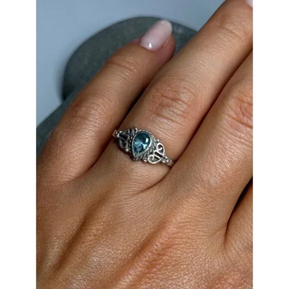 925 STERLING SILVER AQUAMARINE RING SIZE 6.5